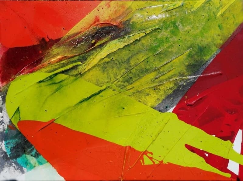 Mohn- und Rapsfelder unter rotem Himmel